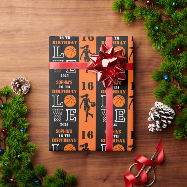 Personalised Basketball Player Girl, Birthday Gift Wrapping Paper (Holiday Gift)