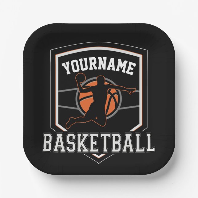 Personalised Basketball Player NAME Slam Dunk Team Paper Plate (Front)