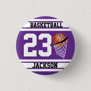 Personalised Basketball Purple and White 3 Cm Round Badge