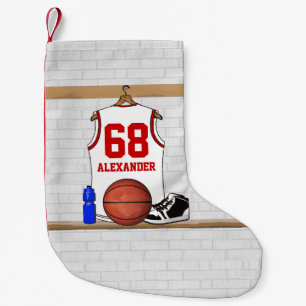 Personalised basketball shirt in locker room small christmas stocking