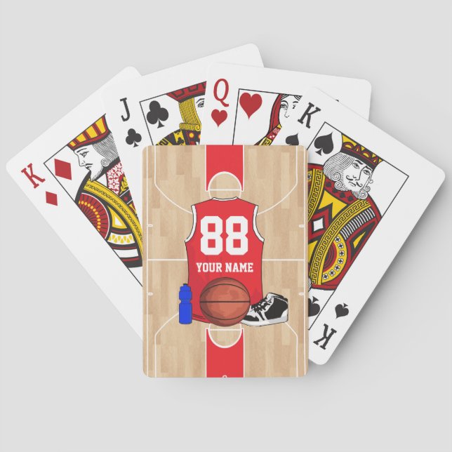 Personalised Basketball shirt on court Playing Cards (Back)
