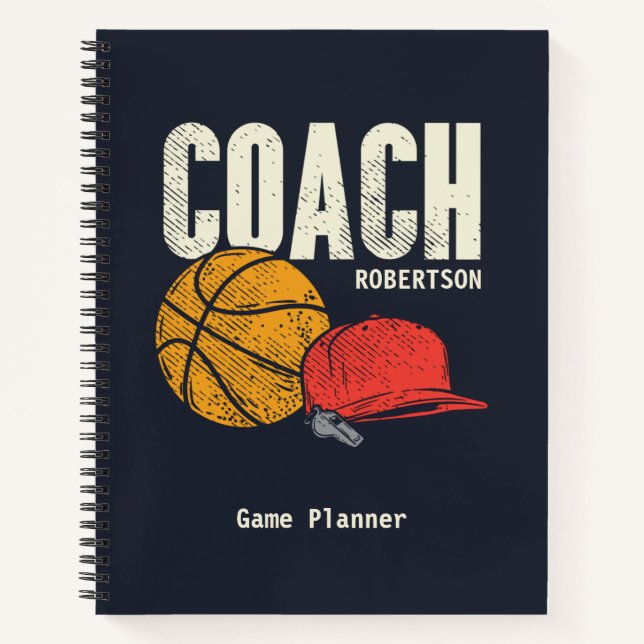Personalised Basketball Sports Coach Game Notebook (Front)