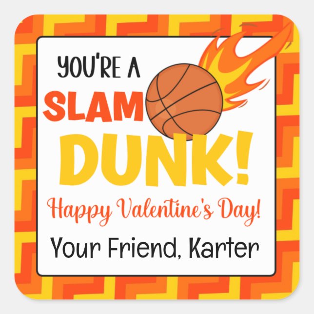 Personalised Basketball Valentine's Day  Square Sticker (Front)