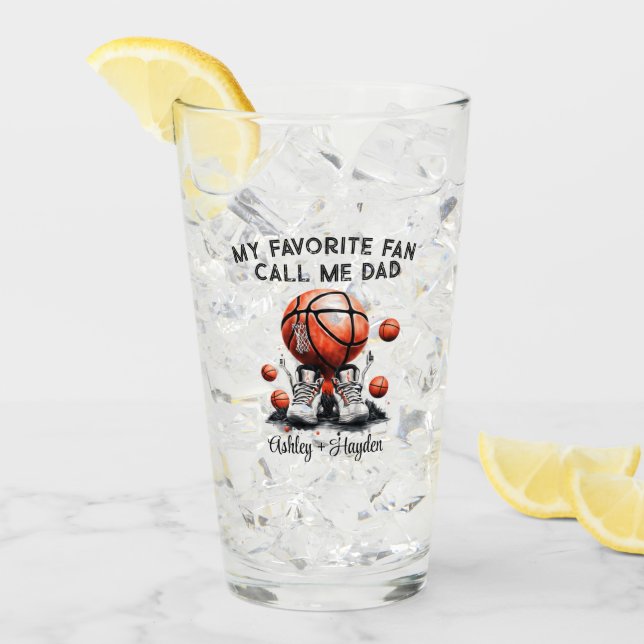 Personalised basketball with kids name fathers day glass (Front Ice)