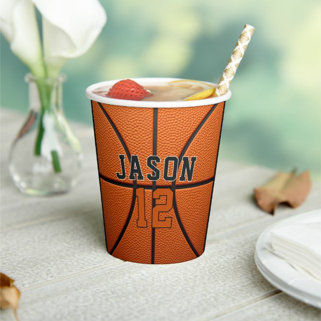 Personalised Basketball with Name & Age Paper Cups (Insitu)
