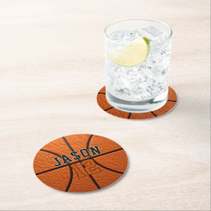 Personalised Basketball with Name & Age Round Paper Coaster
