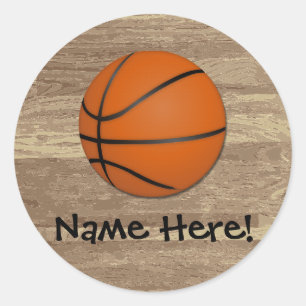 Personalised Basketball Wood Floor Classic Round Sticker