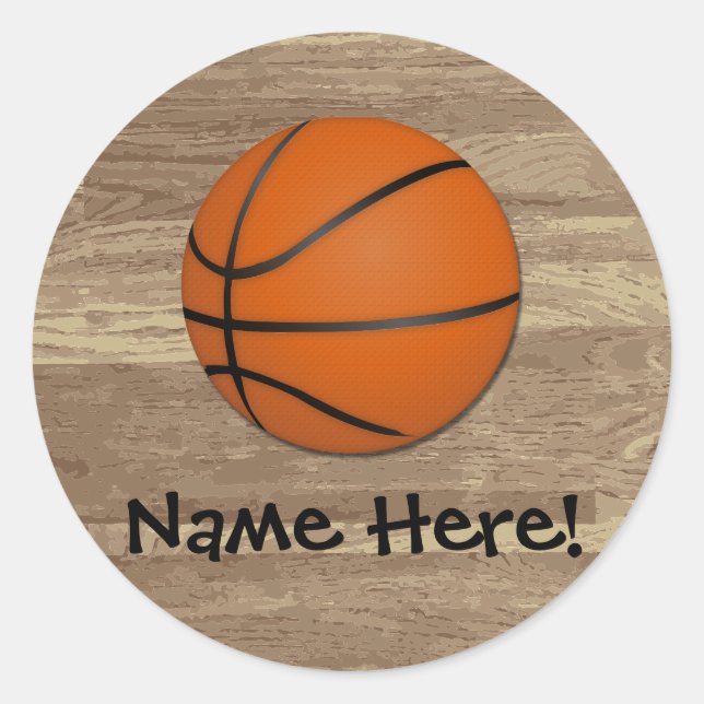 Personalised Basketball Wood Floor Classic Round Sticker (Front)