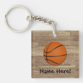 Personalised Basketball Wood Floor Key Ring