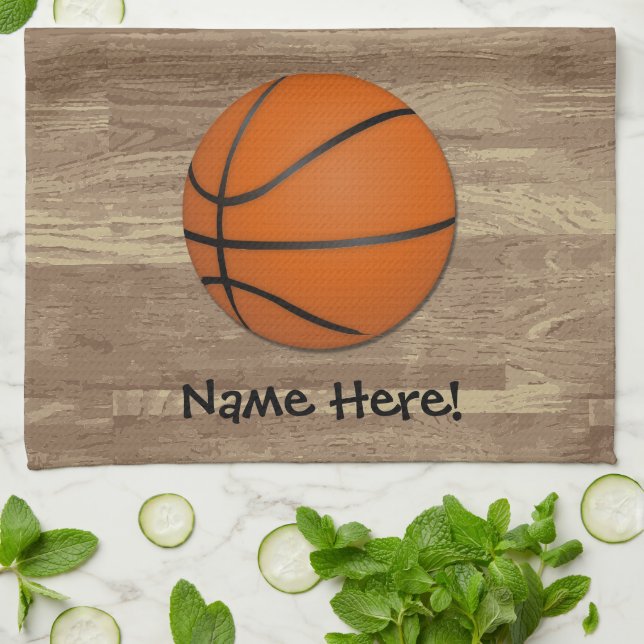 Personalised Basketball Wood Floor Tea Towel (Folded)