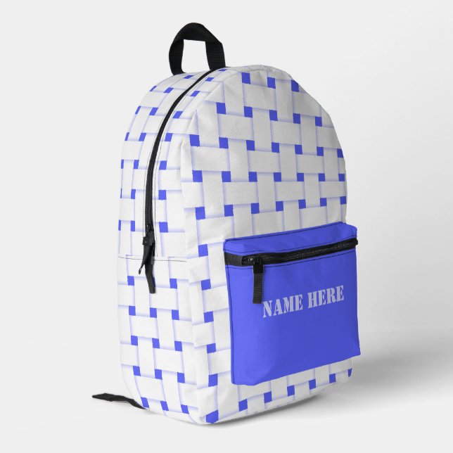 Personalised Basketweave Pattern, Ultramarine Blue Printed Backpack (Back Corner Left)