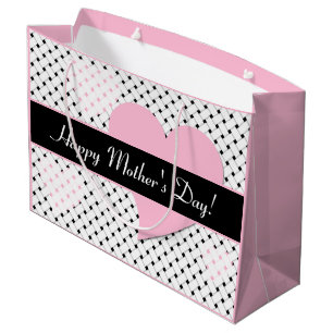 Personalised Basketweave, Pink Hearts Mother's Day Large Gift Bag
