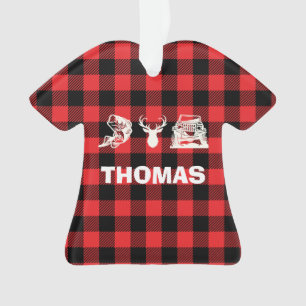 Personalised Bass Bucks Trucks Fishing Red Plaid Ornament