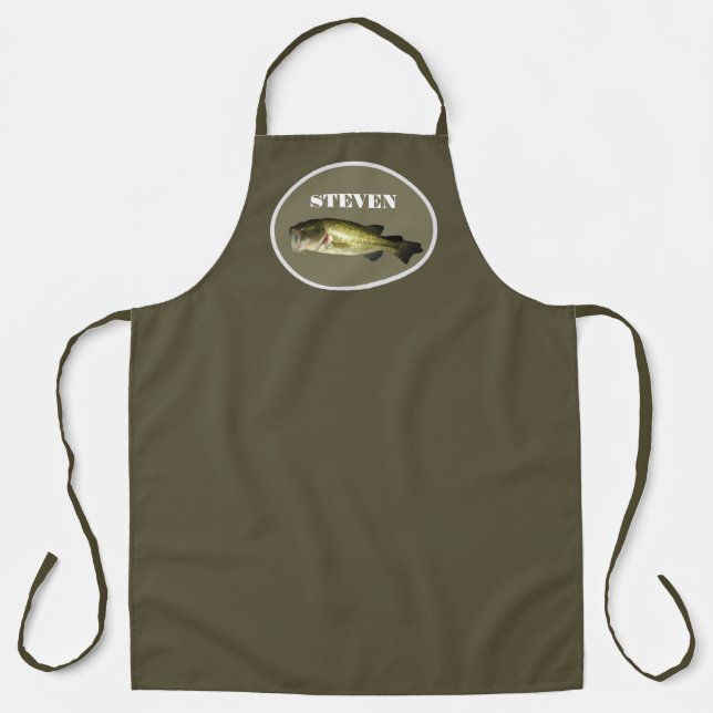 Personalised Bass Fishing Green Kitchen Apron (Front)