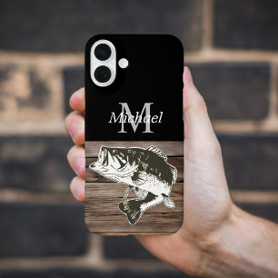 Personalised Bass Fishing Monogram Outdoors Rustic iPhone 16 Plus Case