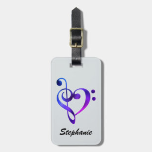 Personalised Bass Treble Clef Heart Luggage Tag