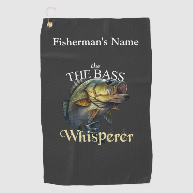 Personalised Bass Whisperer Dark Fishing Towel (Front)