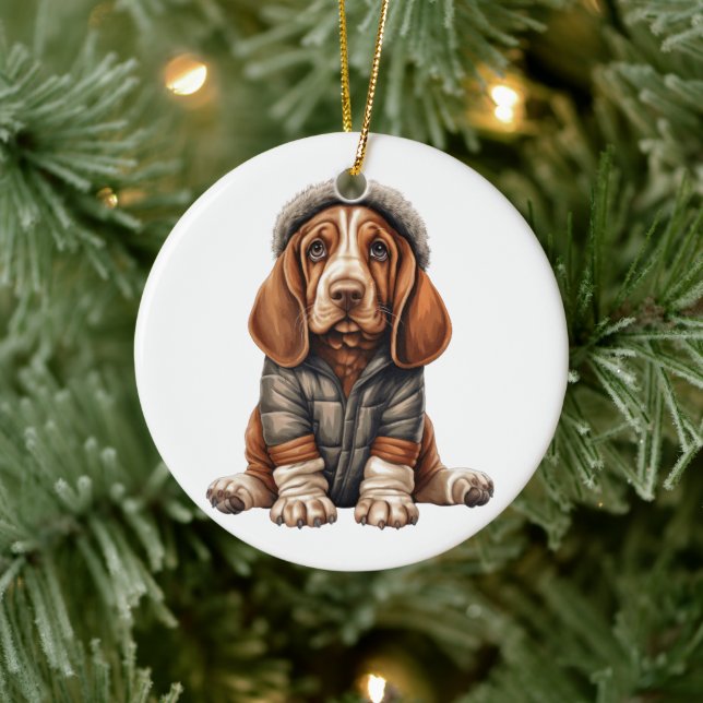 Personalised Basset Hound Dog Art Ceramic Tree Decoration (Tree)