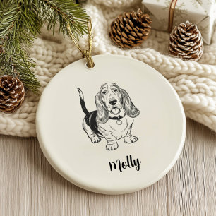 Personalised Basset Hound Dog Christmas Ceramic Tree Decoration
