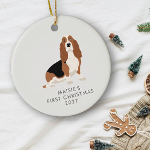 Personalised Basset Hound Dog First Christmas Ceramic Tree Decoration