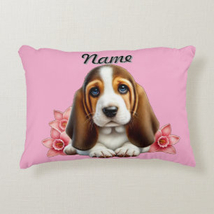 Personalised Basset Hound Puppy With Flowers Decorative Cushion