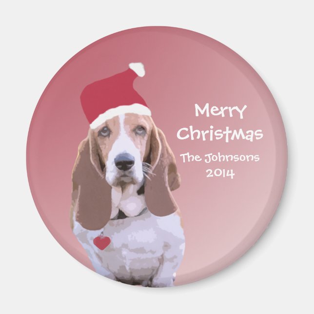 Personalised Basset Hound Santa Magnets (Front)