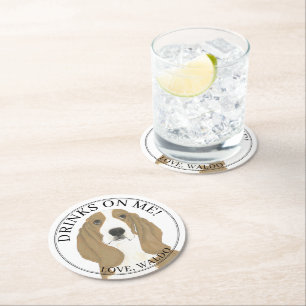 Personalised Basset Hound Wedding Round Paper Coaster