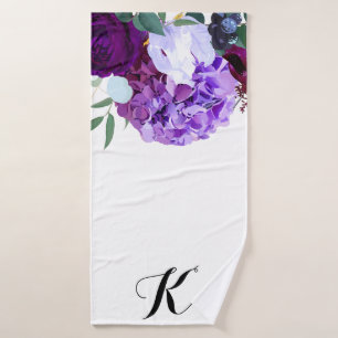 Personalised Bath Towel Lavender Hibiscus on White