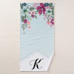 Personalised Bath Towel Tropical Flowers on Blue O