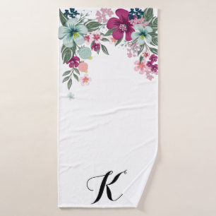 Personalised Bath Towel Tropical Flowers on White