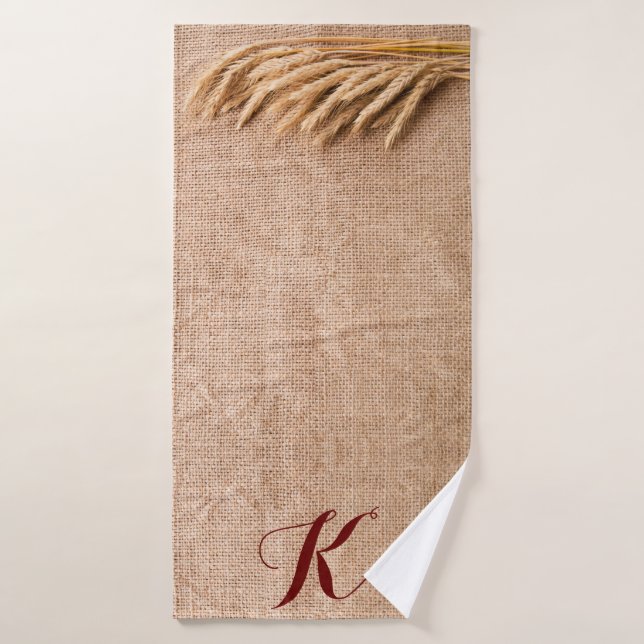 Personalised Bath Towel Wheat on Burlap Sack Count (Bath Towel)
