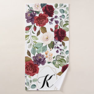 Personalised Bath Towel White Roses Gold Geometric