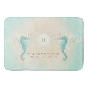 Personalised Bathroom Seahorse Ocean Sand Beach Bath Mat