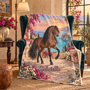 Personalised Bay Andalusian Horse Spanish Coast Fleece Blanket
