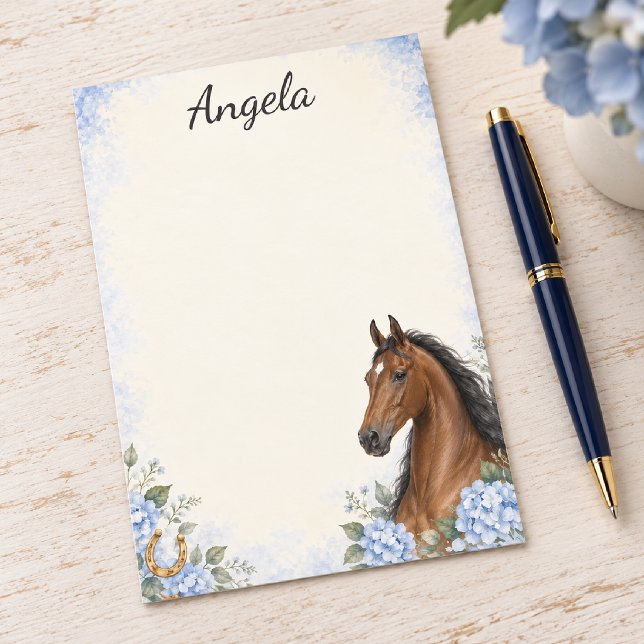 Personalised Bay Saddlebred Blue Hydrangea Post-it Notes (Creator Uploaded)