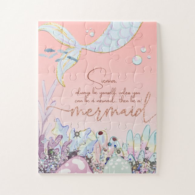 Personalised "Be a Mermaid" Pastel Glitter Jigsaw Puzzle (Vertical)