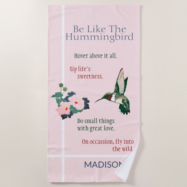 Personalised Be Like a Hummingbird Beach Towel (Front)