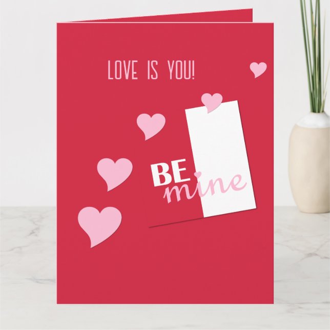 Personalised Be Mine Pink Hearts, Red Valentine's Card (Front)