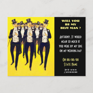 Personalised be my best man, groomsmen invitation postcard