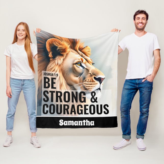 Personalised Be Strong & Courageous Christian Fleece Blanket (In Situ)