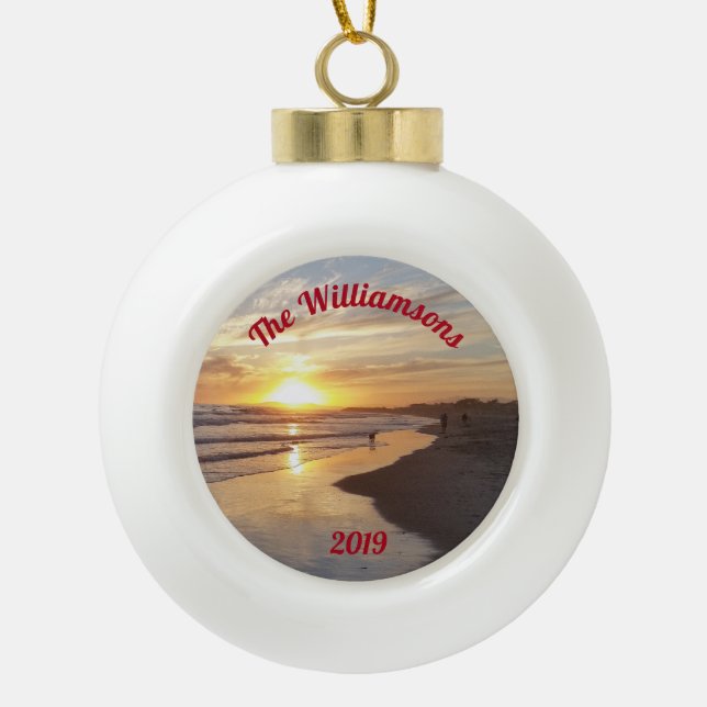 Personalised Beach at Sunset Ball Ornament (Front)