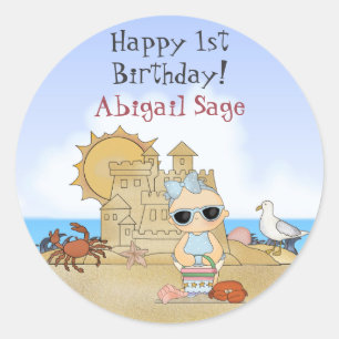 Personalised Beach Baby 1st Birthday Stickers