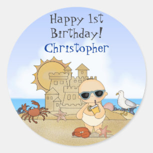 Personalised Beach Baby 1st Birthday Stickers
