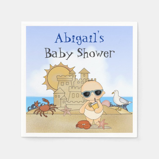 Personalised Beach Baby Boy Baby Shower Napkin (Front)