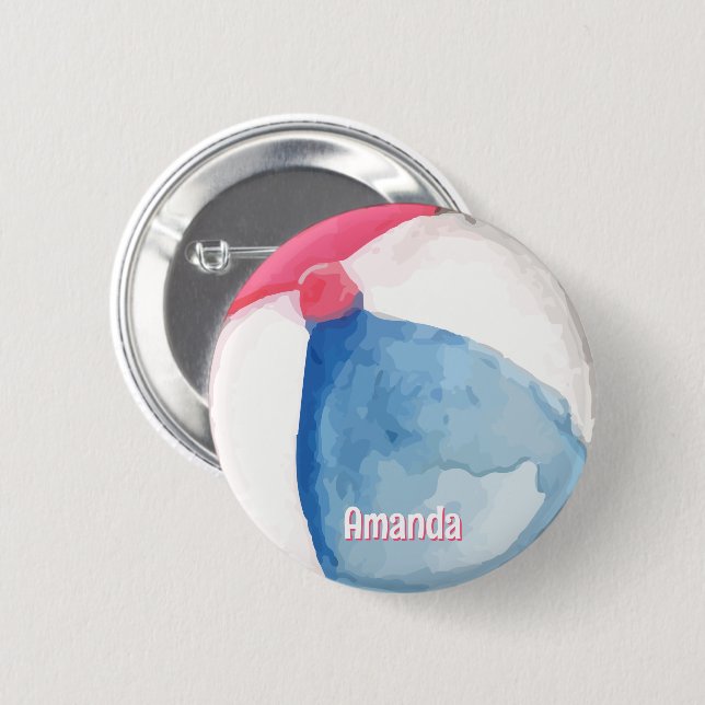Personalised Beach Ball with Name 6 Cm Round Badge (Front & Back)
