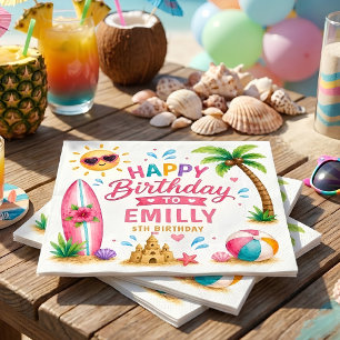 Personalised Beach Birthday Party Tropical Napkin