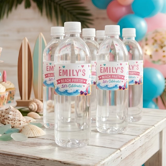 Personalised Beach Birthday Tropical  Water Bottle Label (Creator Uploaded)