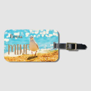 Personalised beach blue with seagull luggage tag