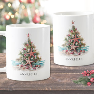 Personalised Beach Christmas Tree Coffee Mug