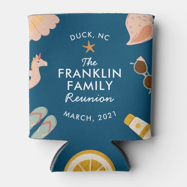 Personalised Beach Family Reunion Bottle or Can Co Can Cooler (Front)